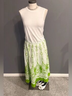 White Maxi Skirt with Lime Green Chain Print